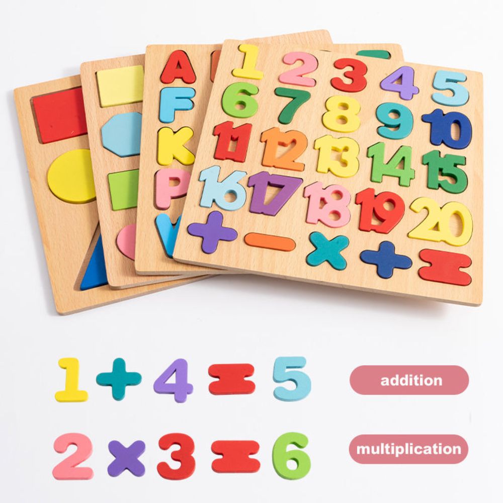 Wooden Toddler Learning Puzzle – ABC, Numbers, & Shapes Set Little Guard