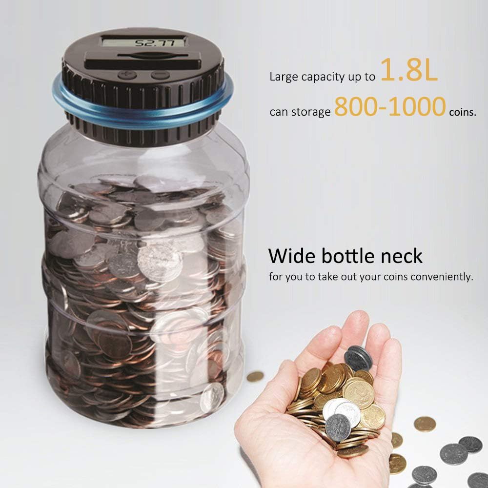 Digital Coin Jar 1.8L ABS - Coins Money Saving Bank with LCD Counter Little Guard