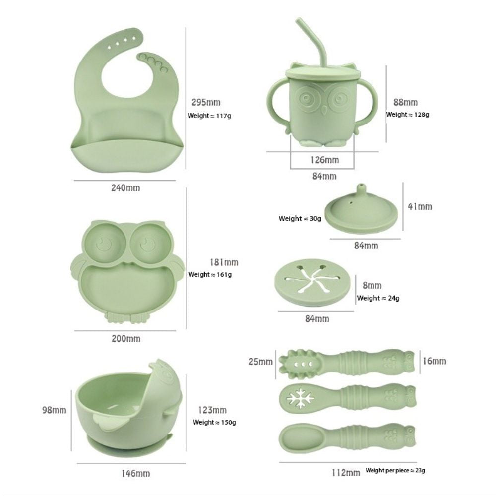 Silicone Baby Feeding Set 10-pcs - Baby-Led Weaning Plate Bowl Bib Cup Utensils Little Guard