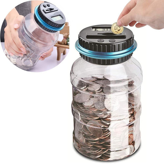 Digital Coin Jar 1.8L ABS - Coins Money Saving Bank with LCD Counter Little Guard