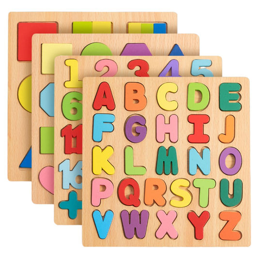 Wooden Toddler Learning Puzzle – ABC, Numbers, & Shapes Set Little Guard