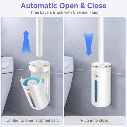 Wall-Mounted Disposable Toilet Cleaning System – Hygienic Wand Kit with 8 Ocean-Scented Refills, Built-in Cleaning Fluid, and Automatic Open/Close Holder