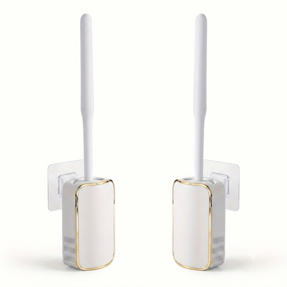 Silicone Toilet Brush White & Grey - Wall Mounted Sticky Hook - Flexible TPR Bristles - UK Bathroom Cleaning Must-Have