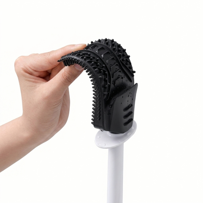 Silicone Toilet Brush White & Grey - Wall Mounted Sticky Hook - Flexible TPR Bristles - UK Bathroom Cleaning Must-Have