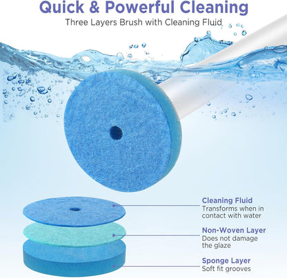 Wall-Mounted Disposable Toilet Cleaning System – Hygienic Wand Kit with 8 Ocean-Scented Refills, Built-in Cleaning Fluid, and Automatic Open/Close Holder