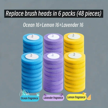 Wall-Mounted Disposable Toilet Cleaning System – Hygienic Wand Kit with 8 Ocean-Scented Refills, Built-in Cleaning Fluid, and Automatic Open/Close Holder