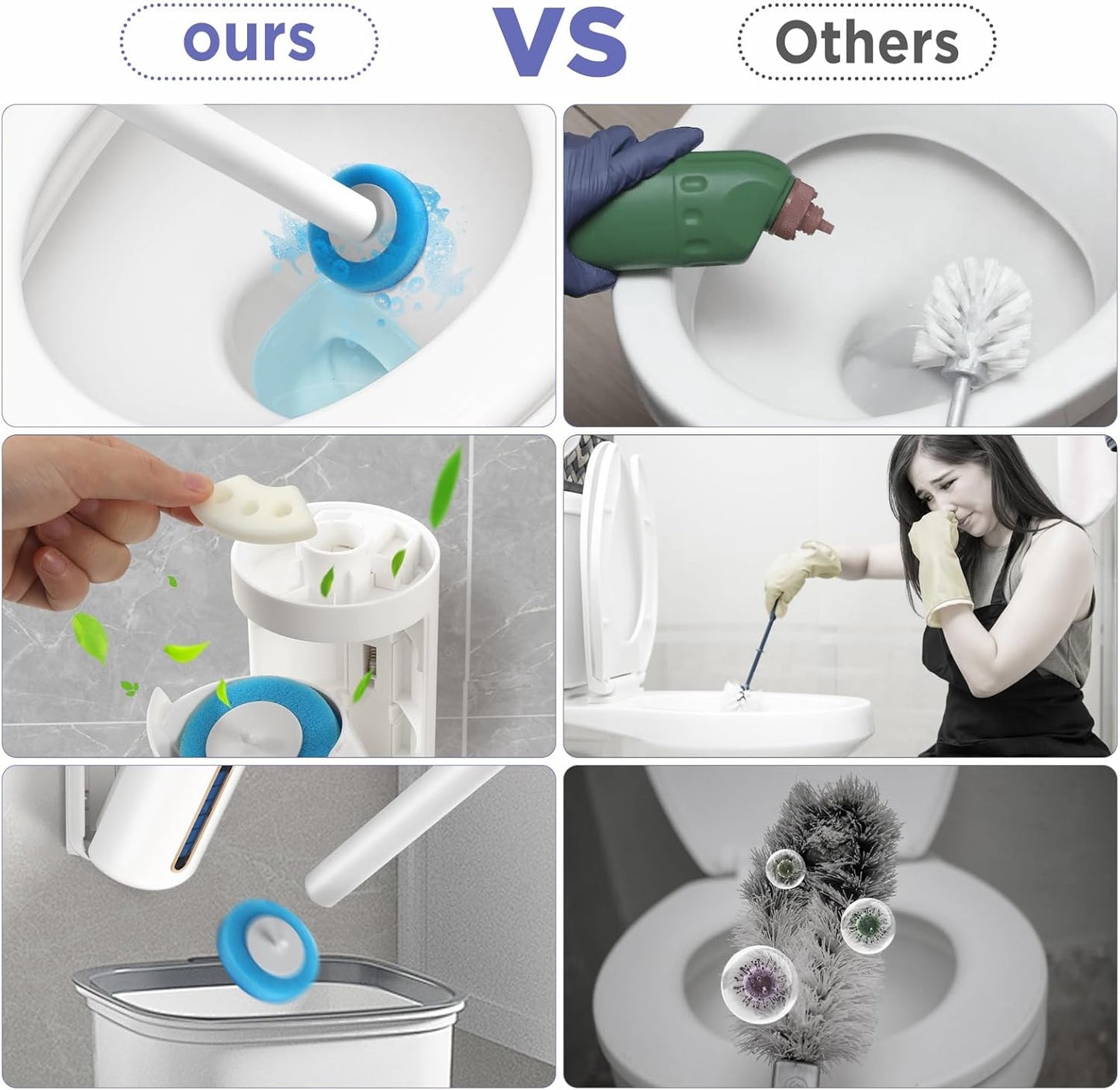 Wall-Mounted Disposable Toilet Cleaning System – Hygienic Wand Kit with 8 Ocean-Scented Refills, Built-in Cleaning Fluid, and Automatic Open/Close Holder