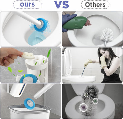 Wall-Mounted Disposable Toilet Cleaning System – Hygienic Wand Kit with 8 Ocean-Scented Refills, Built-in Cleaning Fluid, and Automatic Open/Close Holder