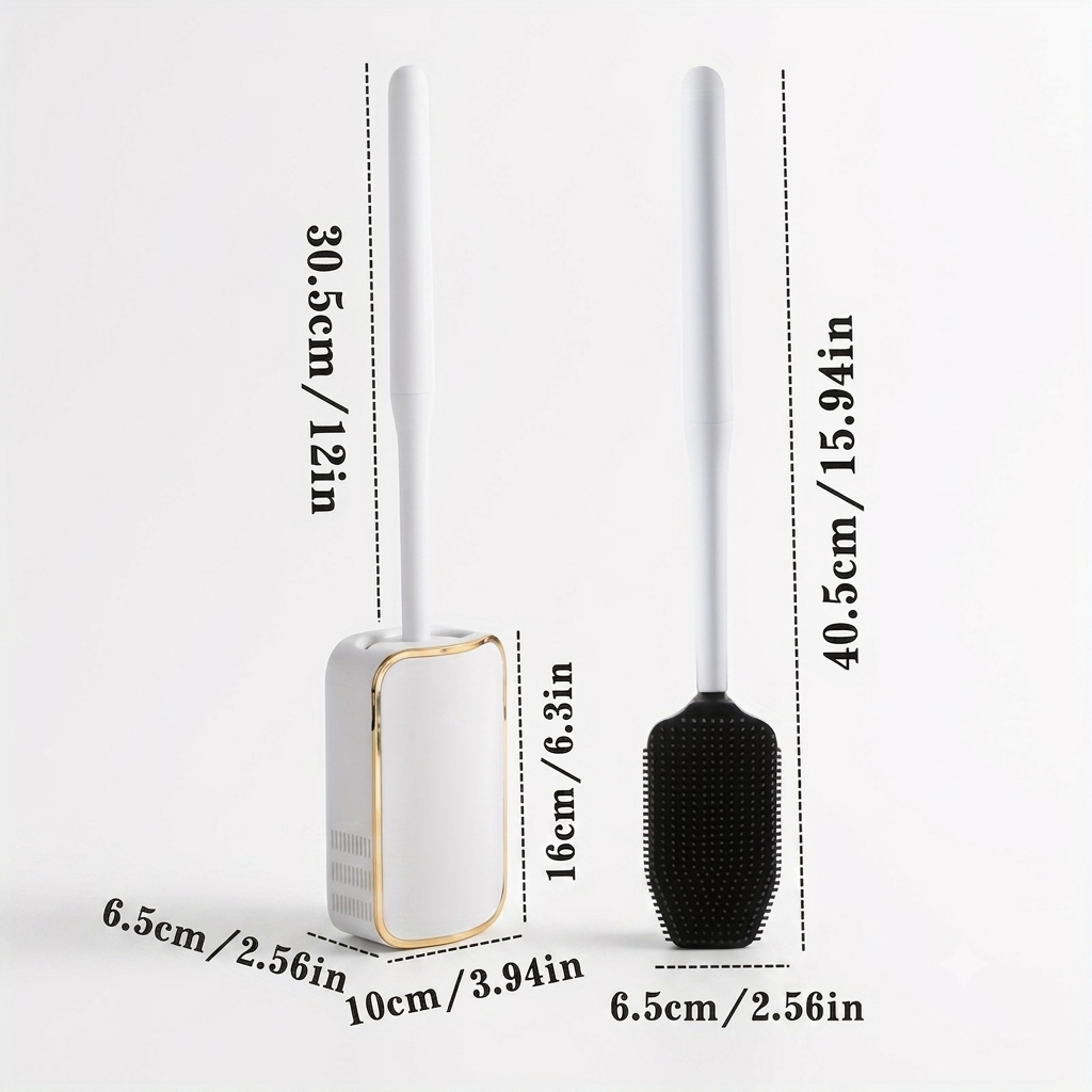 Silicone Toilet Brush White & Grey - Wall Mounted Sticky Hook - Flexible TPR Bristles - UK Bathroom Cleaning Must-Have