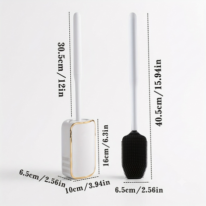 Silicone Toilet Brush White & Grey - Wall Mounted Sticky Hook - Flexible TPR Bristles - UK Bathroom Cleaning Must-Have