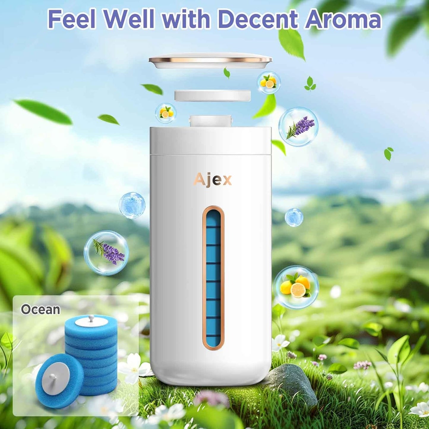 Wall-Mounted Disposable Toilet Cleaning System – Hygienic Wand Kit with 8 Ocean-Scented Refills, Built-in Cleaning Fluid, and Automatic Open/Close Holder