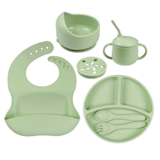 Silicone Baby Feeding Set 9-pcs - Baby-Led Weaning Plate Bowl Bib Cup Utensils Little Guard