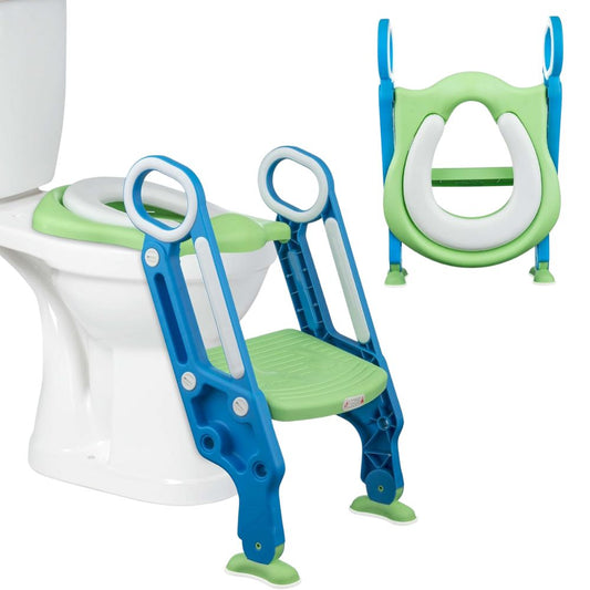 Toddler Potty Training Seat – Foldable Adjustable Toilet Ladder with Anti-Slip Step Stool Little Guard