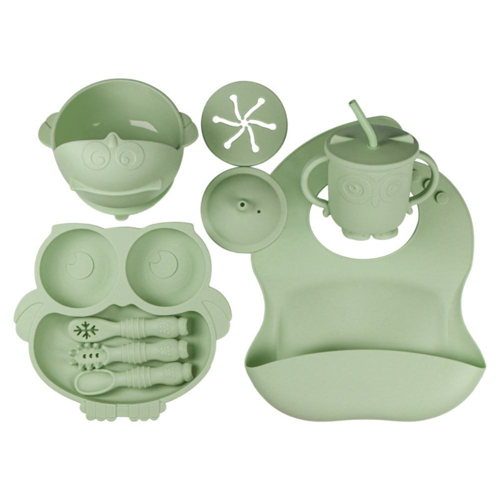 Silicone Baby Feeding Set 10-pcs - Baby-Led Weaning Plate Bowl Bib Cup Utensils Little Guard