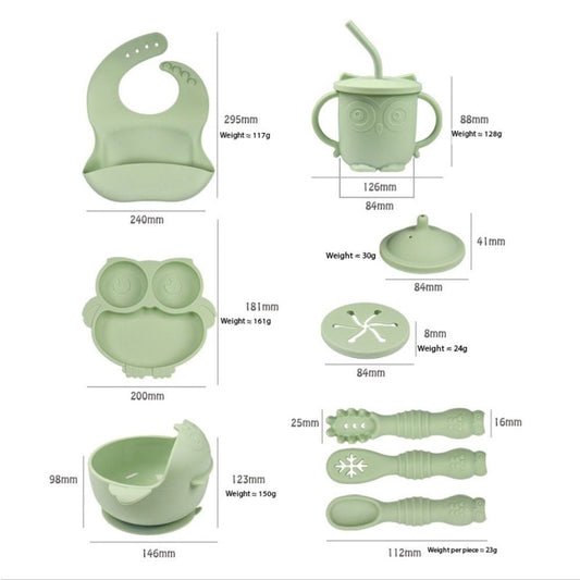 Silicone Baby Feeding Set 10-pcs - Baby-Led Weaning Plate Bowl Bib Cup Utensils Little Guard