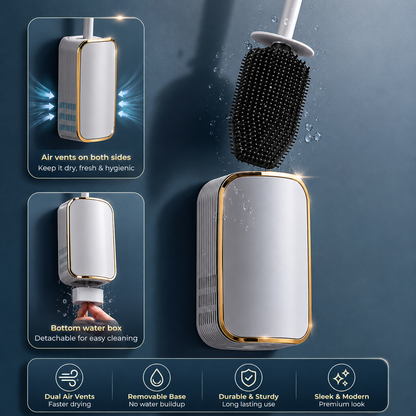 Silicone Toilet Brush White & Grey - Wall Mounted Sticky Hook - Flexible TPR Bristles - UK Bathroom Cleaning Must-Have