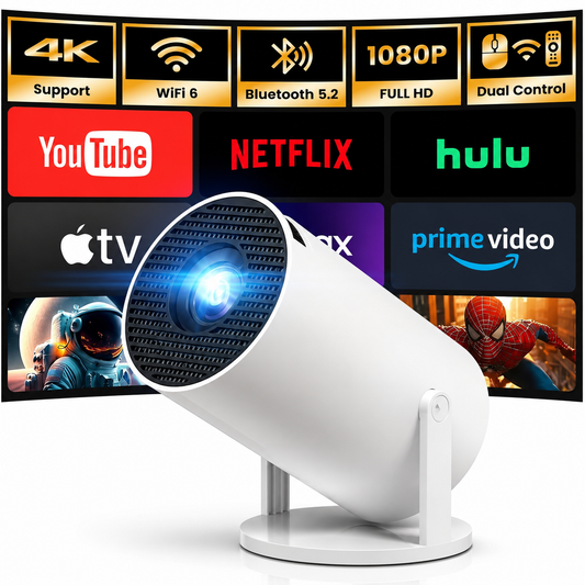 PRIMEX PRO HY300 Pro+ Portable Smart Mini Projector | Rotatable | 1080P Native 4K Support | WiFi 6 & Bluetooth | Built-in Apps | Perfect for Home Theatre & Office | Compatible with Laptop, PC & Smartphone