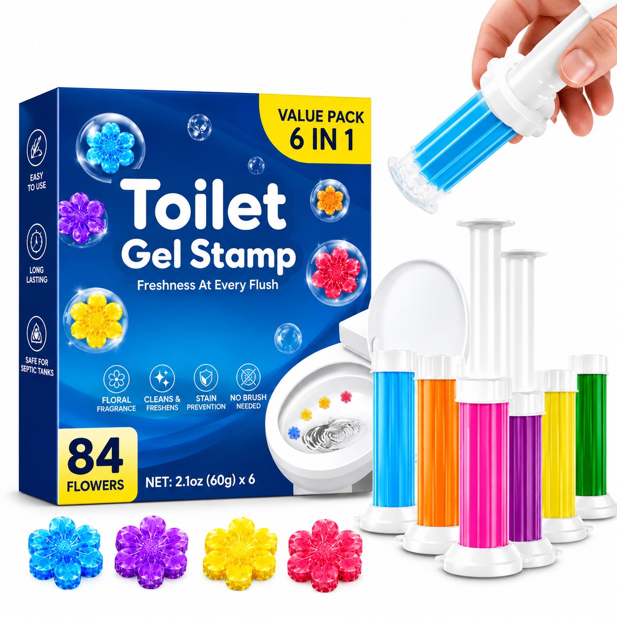 Fresh Flower Gel Toilet Cleaner Stamps (84 Count) – No Scrub, Long-Lasting Freshness