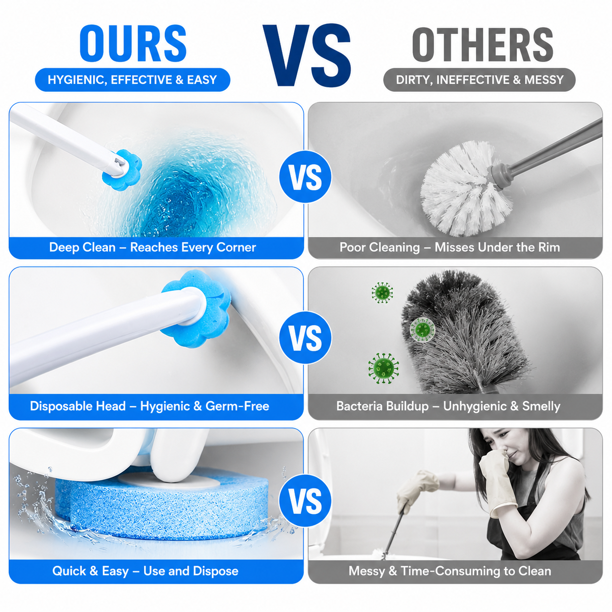 Disposable Toilet Brush Set with Replacement Heads For Hygienic Bathroom Cleaning