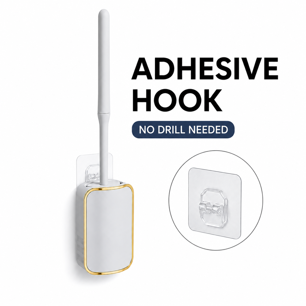 Silicone Toilet Brush White & Grey - Wall Mounted Sticky Hook - Flexible TPR Bristles - UK Bathroom Cleaning Must-Have