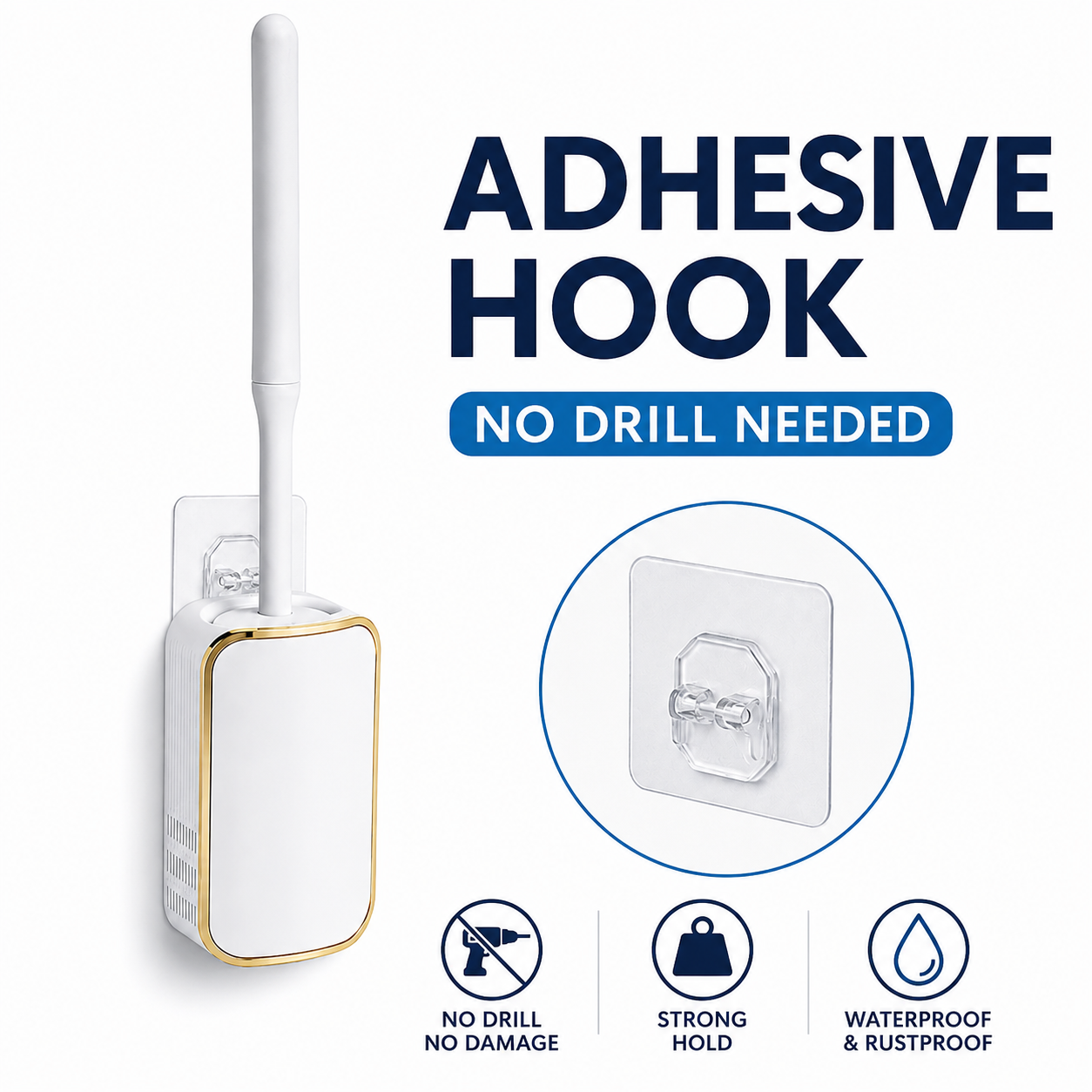 Silicone Toilet Brush White & Grey - Wall Mounted Sticky Hook - Flexible TPR Bristles - UK Bathroom Cleaning Must-Have