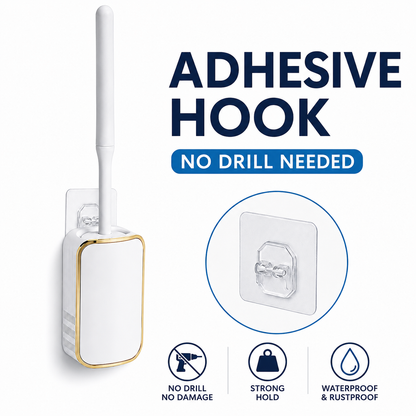 Silicone Toilet Brush White & Grey - Wall Mounted Sticky Hook - Flexible TPR Bristles - UK Bathroom Cleaning Must-Have