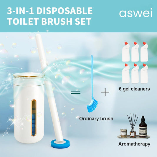 Aromatherapy Disposable Toilet Brush Set – Hygienic Cleaning with Scented Refills & Long Handle, Built-in Cleaning Fluid, and Automatic Open & Close Holder