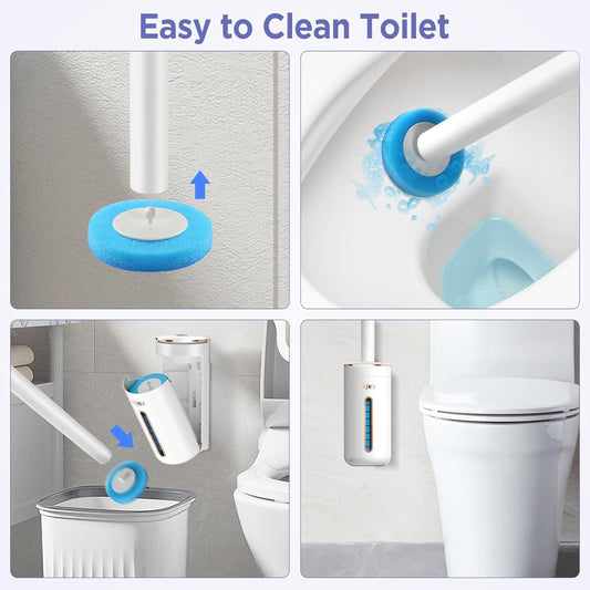 Wall-Mounted Disposable Toilet Cleaning System – Hygienic Wand Kit with 8 Ocean-Scented Refills, Built-in Cleaning Fluid, and Automatic Open/Close Holder