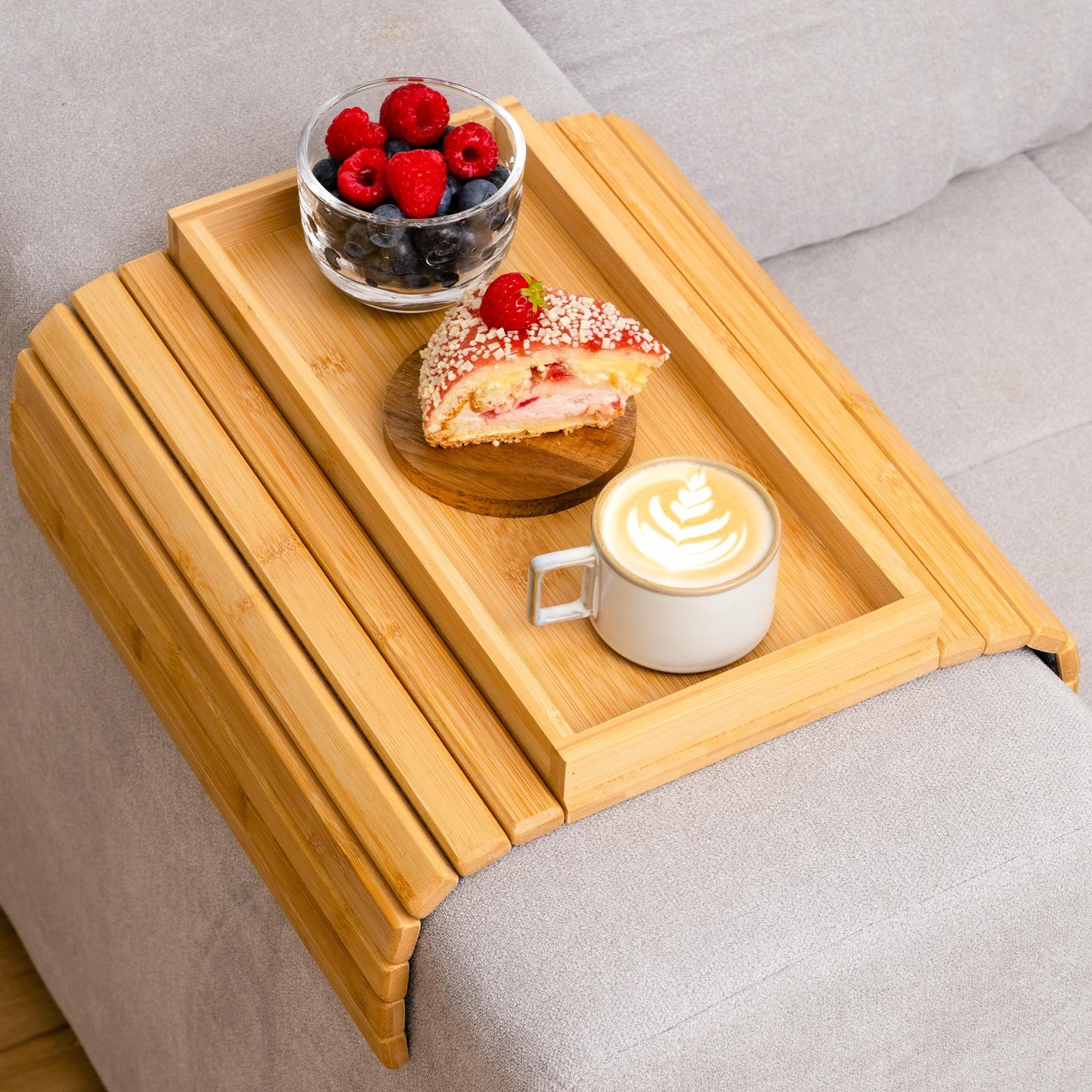 Rectangular Bamboo Sofa Arm Tray Table - Snack & Drink Holder