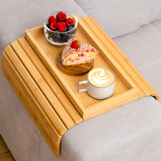 Rectangular Bamboo Sofa Arm Tray Table - Snack & Drink Holder