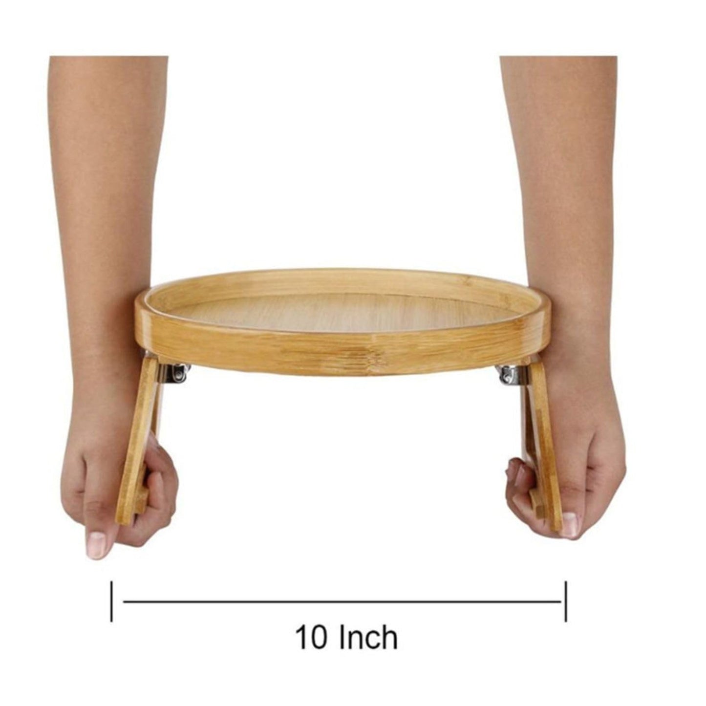 Round Bamboo Sofa Arm Tray Table - Snack & Drink Holder