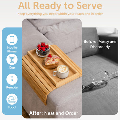 Rectangular Bamboo Sofa Arm Tray Table - Snack & Drink Holder