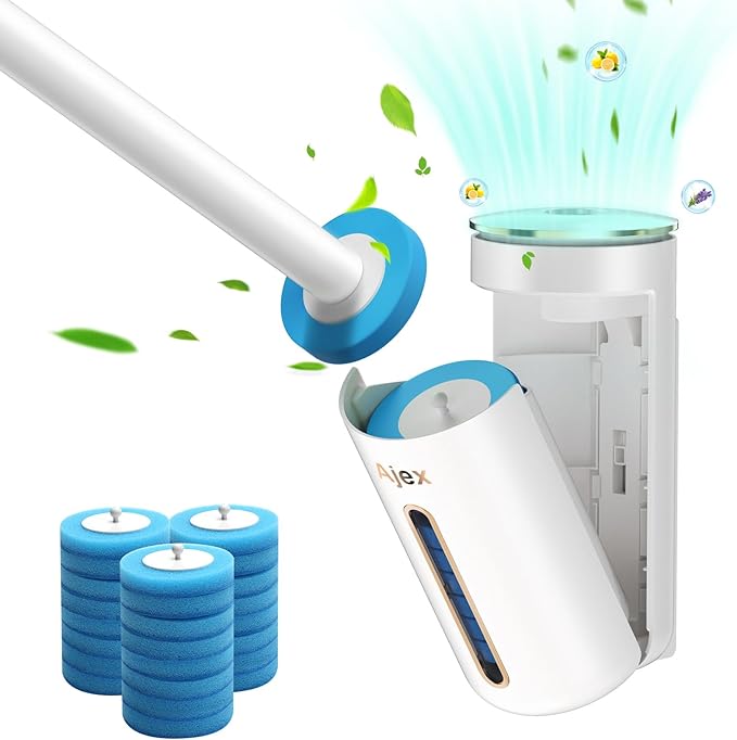 Wall-Mounted Disposable Toilet Cleaning System – Hygienic Wand Kit with 8 Ocean-Scented Refills, Built-in Cleaning Fluid, and Automatic Open/Close Holder