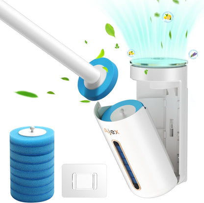 Wall-Mounted Disposable Toilet Cleaning System – Hygienic Wand Kit with 8 Ocean-Scented Refills, Built-in Cleaning Fluid, and Automatic Open/Close Holder