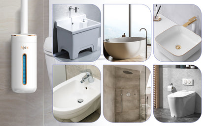 Wall-Mounted Disposable Toilet Cleaning System – Hygienic Wand Kit with 8 Ocean-Scented Refills, Built-in Cleaning Fluid, and Automatic Open/Close Holder